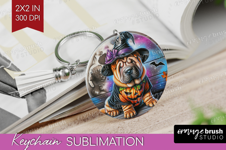 Shar Pei Dog Keychain PNG Halloween Keychain Sublimation