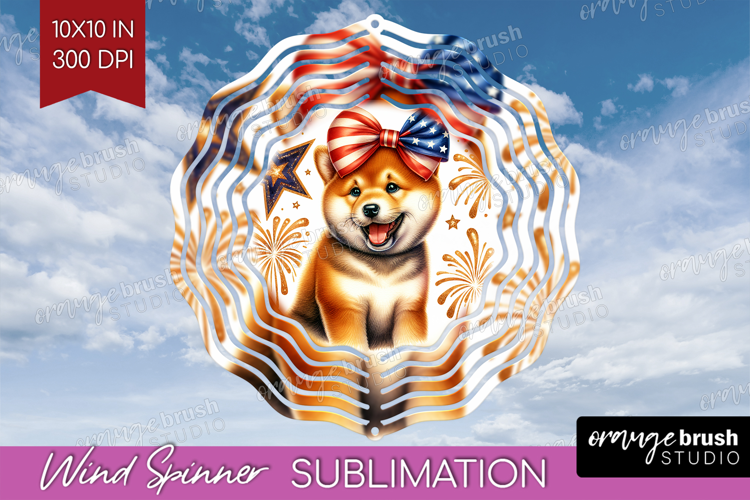 Shiba Inu Dog Wind Spinner Sublimation PNG Patriotic Dog