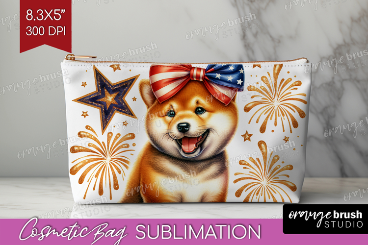 Shiba Inu Dog Cosmetic Bag Patriotic Dog Makeup Bag PNG