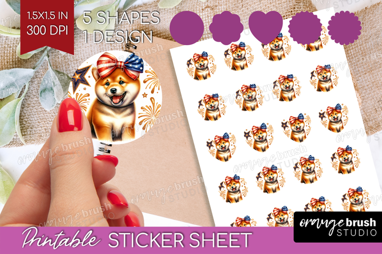 Shiba Inu Dog Round Sticker Patriotic Dog Printable Sticker