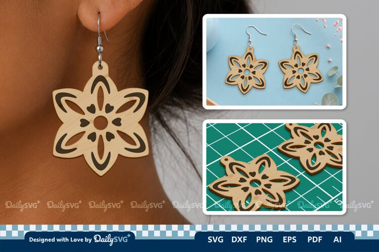 Simple Flower Earring SVG | Minimalist Laser Cut Jewelry example image 1