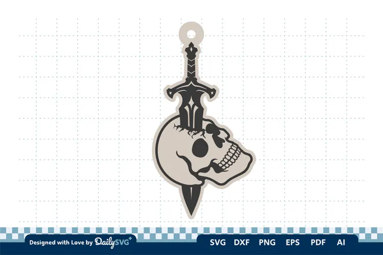 Skull and Sword Keychain SVG | Gothic Knight Cut File