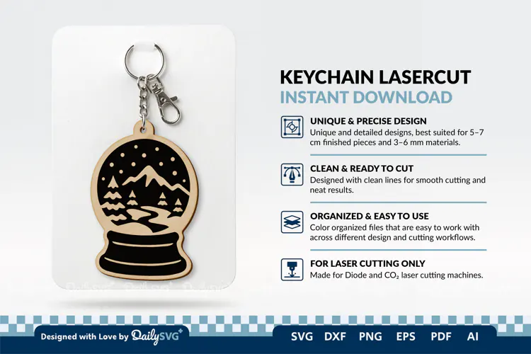 Winter Snow Globe Keychain Laser Cut