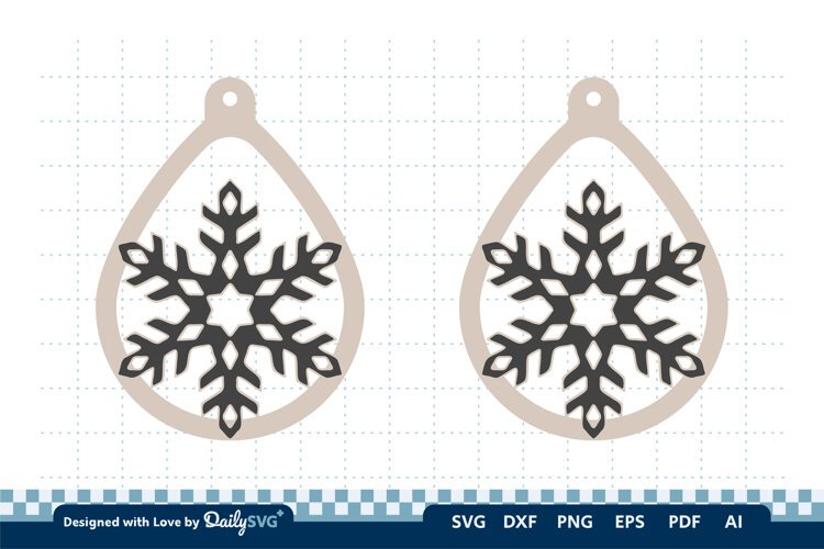 Snowflake Teardrop Earring SVG | Winter Jewelry Cut File example image 1