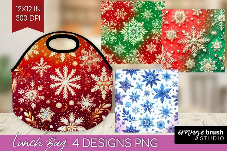 Snowflakes Lunch Bag - Christmas Lunch Bug PNG Sublimation