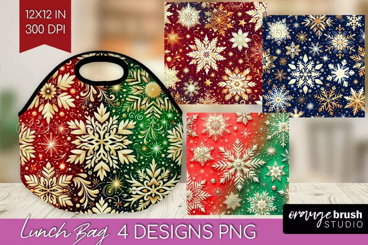 Snowflakes Lunch Bag - Christmas Lunch Bug PNG Sublimation