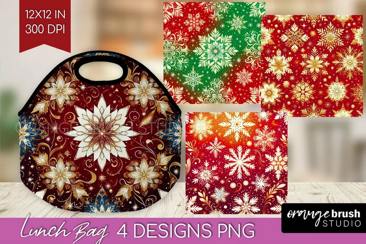 Snowflakes Lunch Bag - Christmas Lunch Bug PNG Sublimation