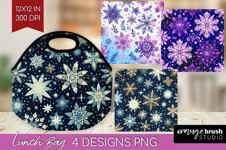 Snowflakes Lunch Bag - Christmas Lunch Bug PNG Sublimation