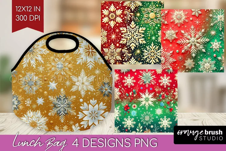 Snowflakes Lunch Bag - Christmas Lunch Bug PNG Sublimation
