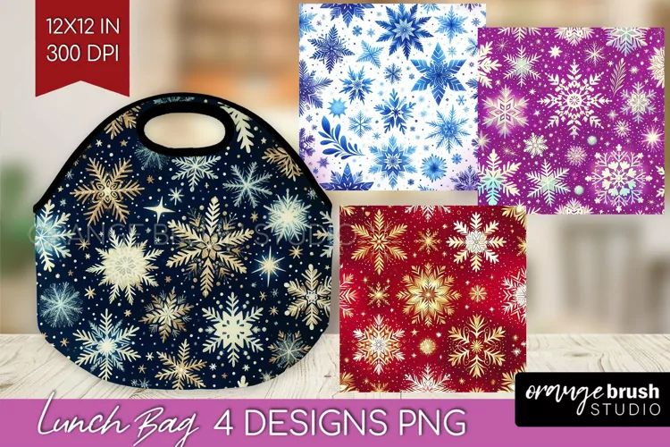 Snowflakes Lunch Bag - Christmas Lunch Bug PNG Sublimation