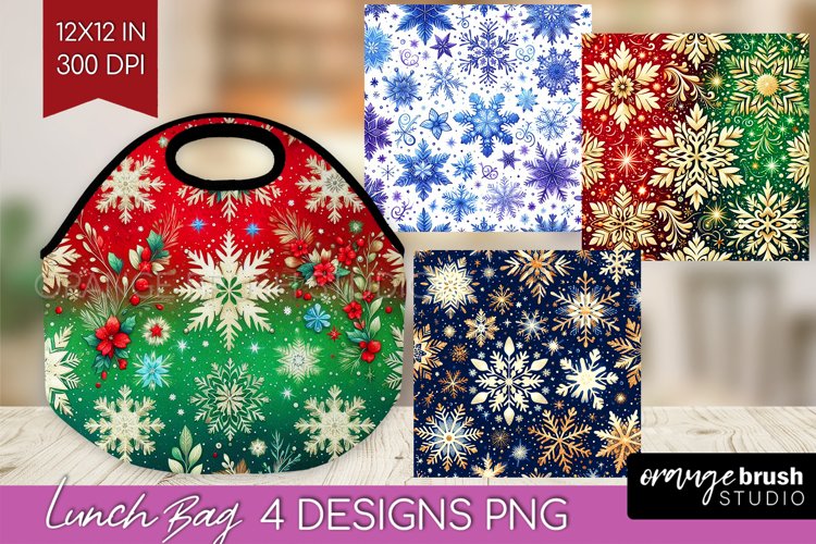 Snowflakes Lunch Bag - Christmas Lunch Bug PNG Sublimation