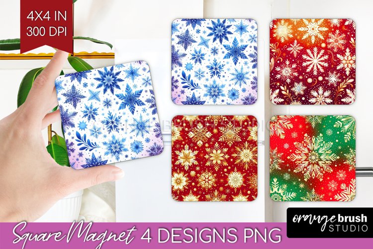 Snowflakes Magnet Sublimation - Christmas Square Magnet PNG