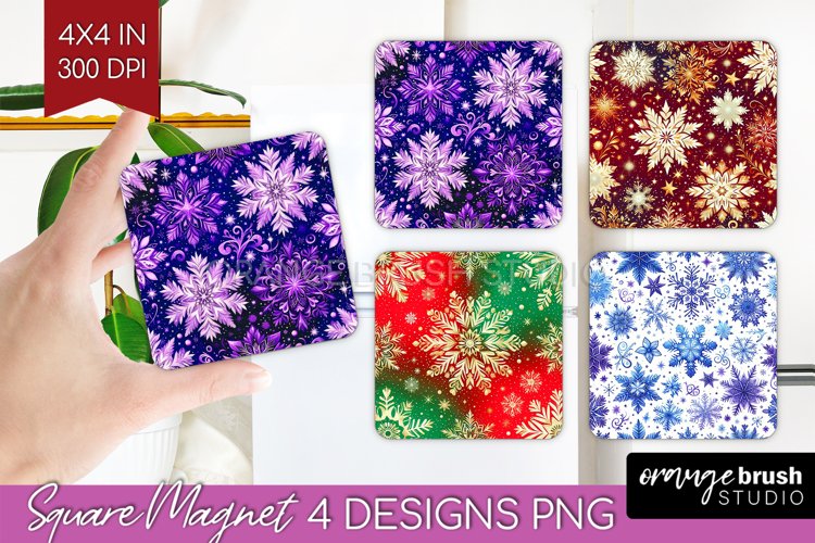 Snowflakes Magnet Sublimation - Christmas Square Magnet PNG