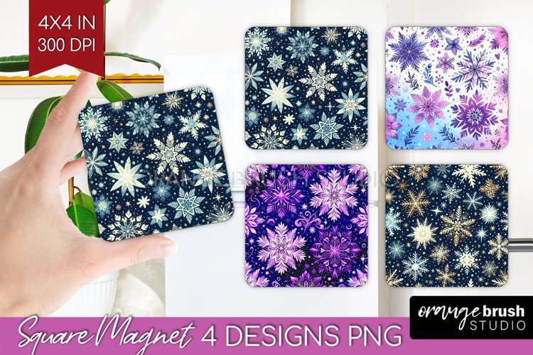 Snowflakes Magnet Sublimation - Christmas Square Magnet PNG
