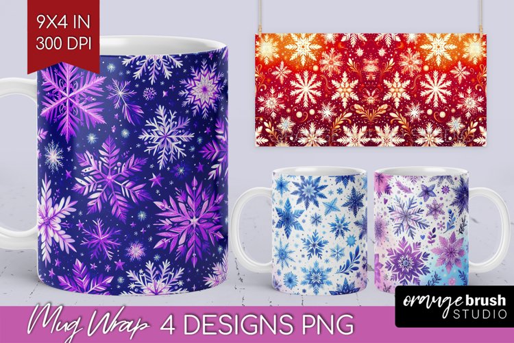 Snowflakes Mug Wrap - Christmas Mug PNG Sublimation