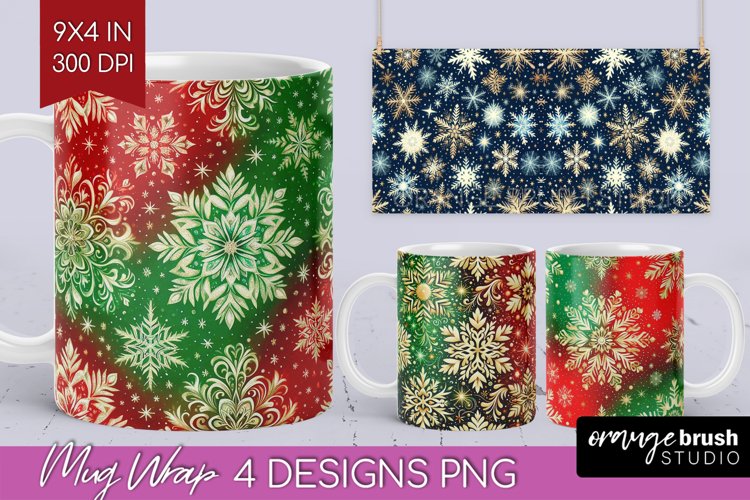 Snowflakes Mug Wrap - Christmas Mug PNG Sublimation