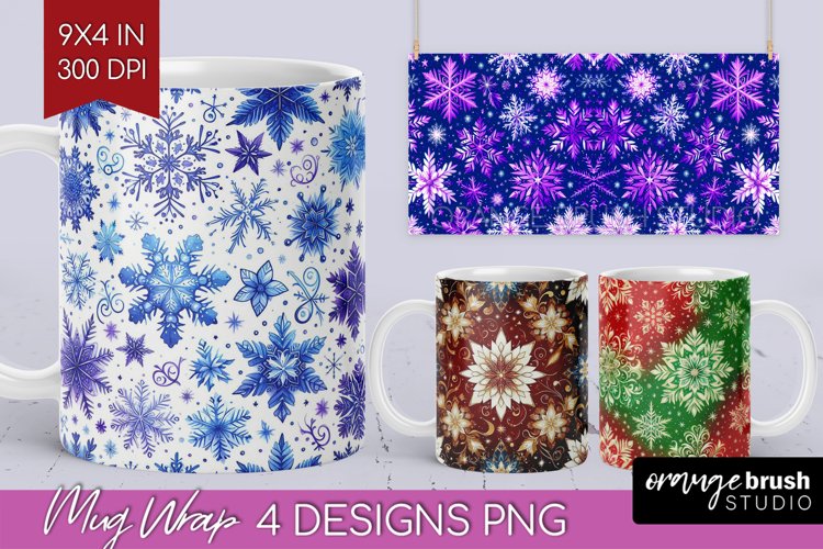 Snowflakes Mug Wrap - Christmas Mug PNG Sublimation