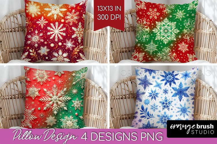 Snowflakes Pillow Sublimation - Christmas Pillow Cover PNG