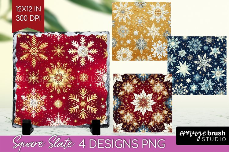 Snowflakes Slate PNG - Christmas Square Slate Sublimation