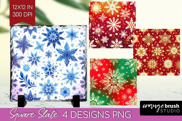 Snowflakes Slate PNG - Christmas Square Slate Sublimation