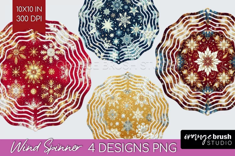 Snowflakes Wind Spinner Sublimation PNG - Christmas Round
