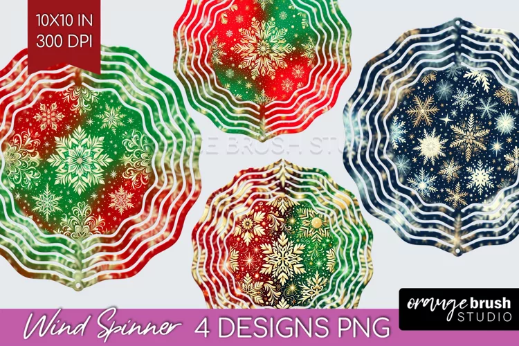 Snowflakes Wind Spinner Sublimation PNG - Christmas Round