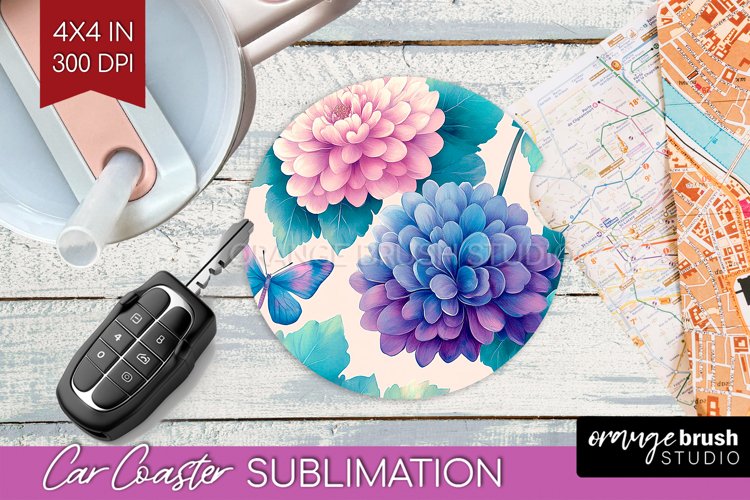 Spring Blossom Car Coaster - Flowers Coaster PNG Sublimation