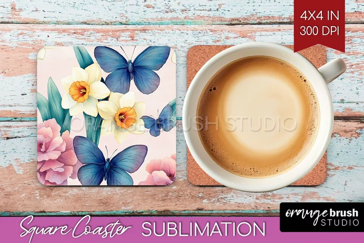 Spring Blossom Square Coaster - Flowers Coaster PNG