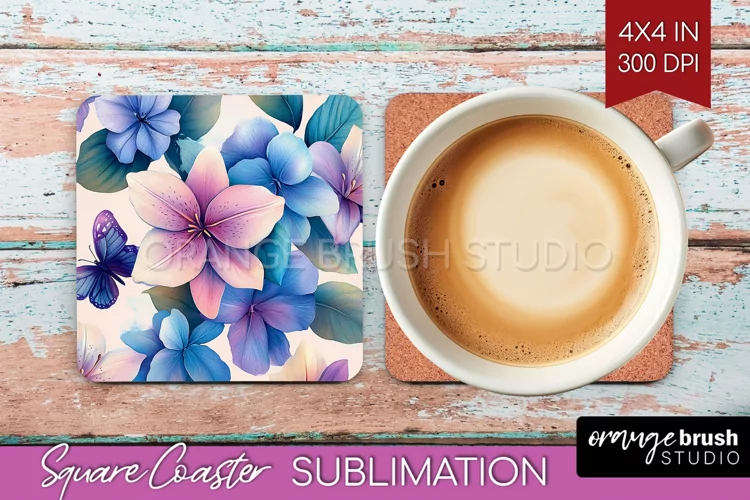 Spring Blossom Square Coaster - Flowers Coaster PNG