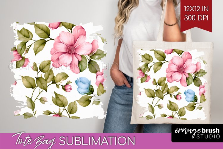 Spring Flowers Tote Bag - Floral Tote Bag PNG Sublimation