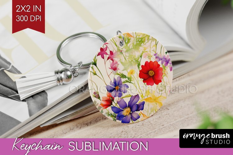 Spring Flowers Keychain PNG - Floral Keychain Sublimation example image 1