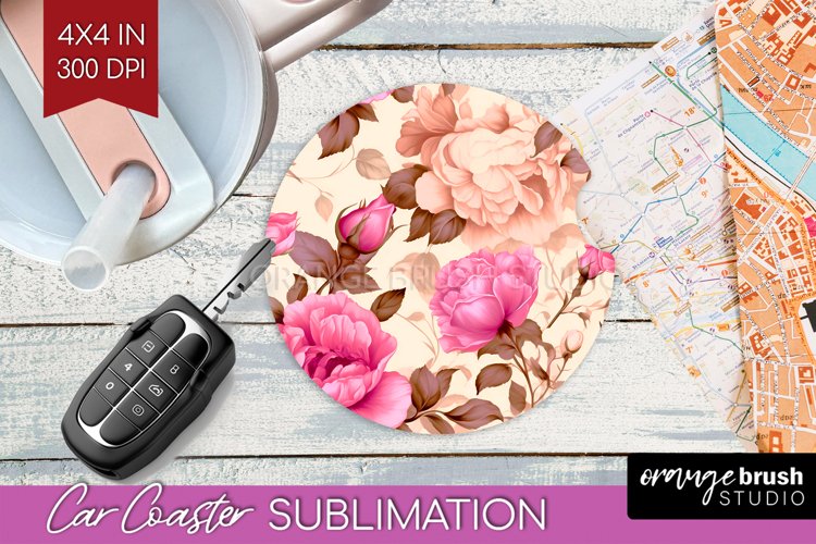 Spring Flowers Car Coaster - Floral Coaster PNG Sublimation