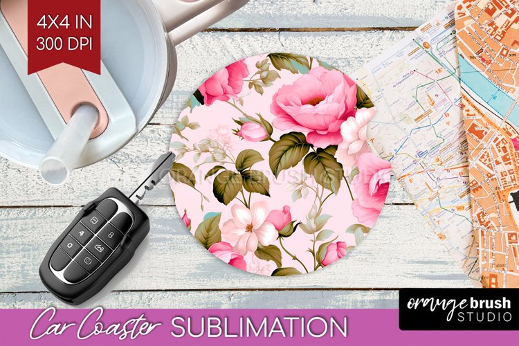 Spring Flowers Car Coaster - Floral Coaster PNG Sublimation