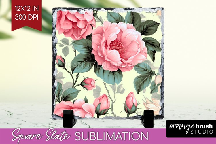 Spring Flowers Slate PNG - Floral Square Slate Sublimation