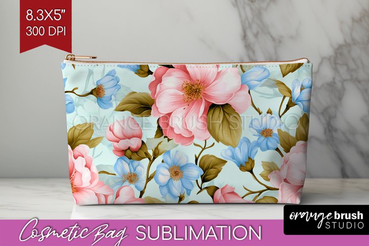 Spring Flowers Cosmetic Bag - Floral Makeup Bag PNG