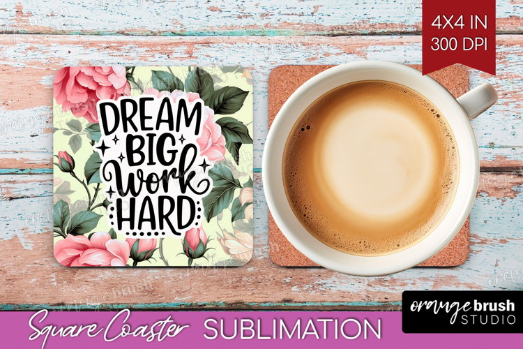 Inspirational Quote Square Coaster - Floral Coaster PNG