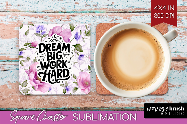 Inspirational Quote Square Coaster - Floral Coaster PNG