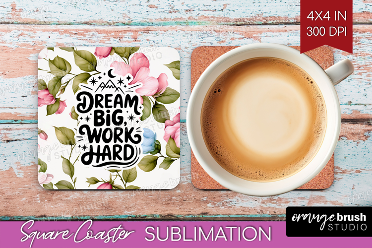 Inspirational Quote Square Coaster - Floral Coaster PNG