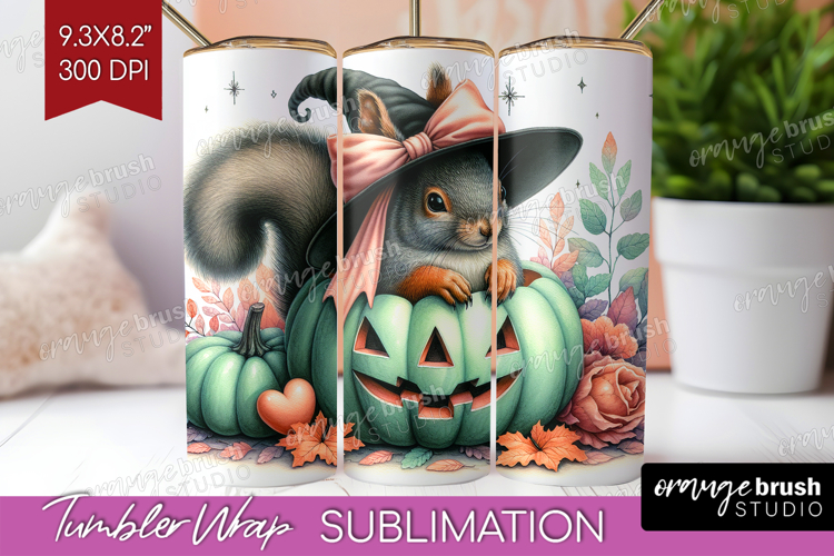 Squirrel Halloween Tumbler Wrap Coquette Tumbler PNG