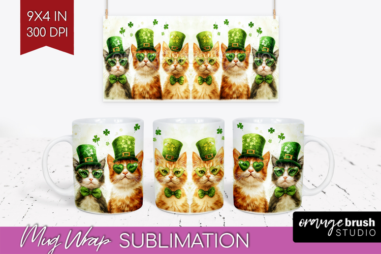 St. Patricks Day Mug Wrap - Cute Animals Mug PNG Sublimation