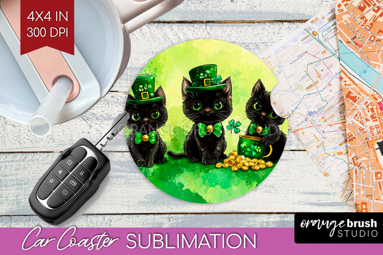 St. Patricks Day Car Coaster - Cute Animals Coaster PNG example image 1