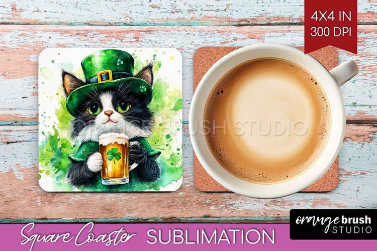 St. Patricks Day Square Coaster - Cute Animals Coaster PNG