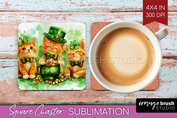 St. Patricks Day Square Coaster - Cute Animals Coaster PNG
