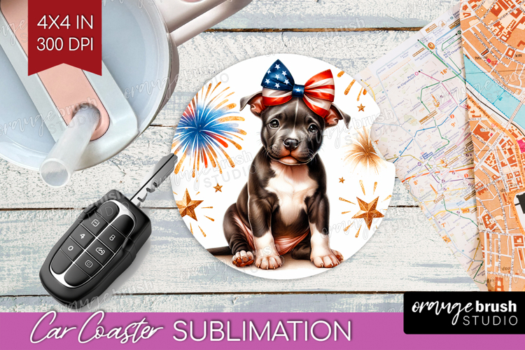 Staffordshire Bull Terrier Dog Car Coaster Patriotic Dog PNG