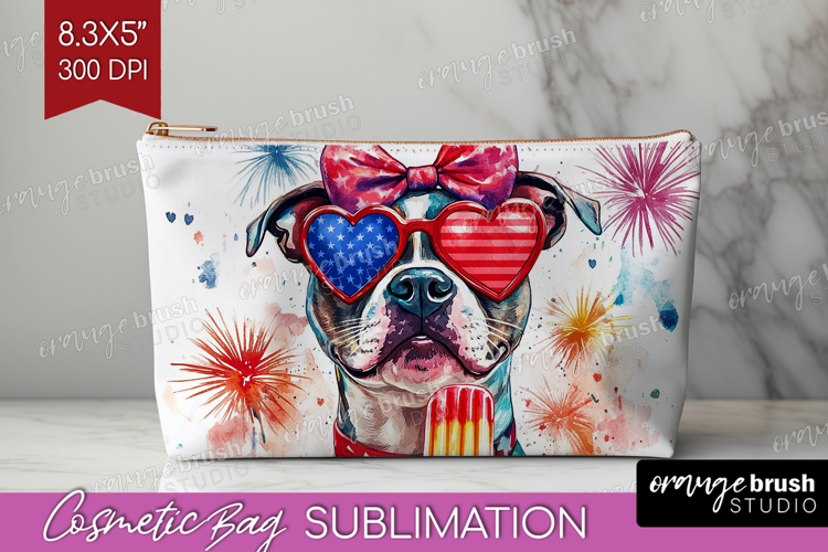 Staffordshire Terrier Dog Cosmetic Bag 4th Of July Makeup