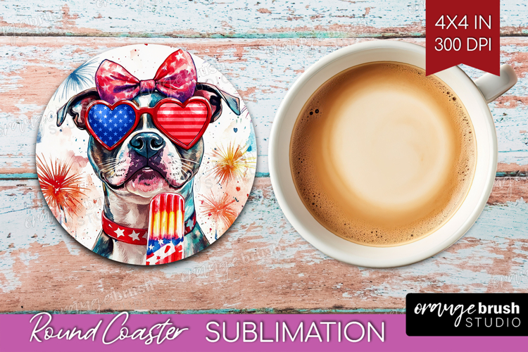 Staffordshire Terrier Dog Round Coaster 4th Of July Coaster