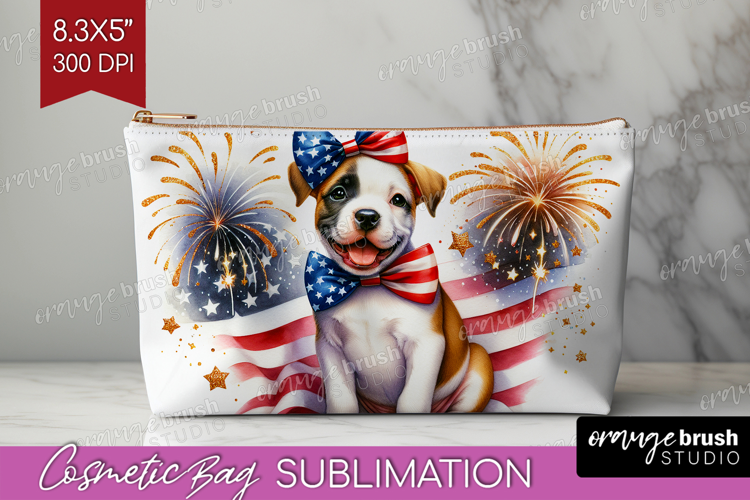 Staffordshire Terrier Dog Cosmetic Bag Patriotic Dog Makeup