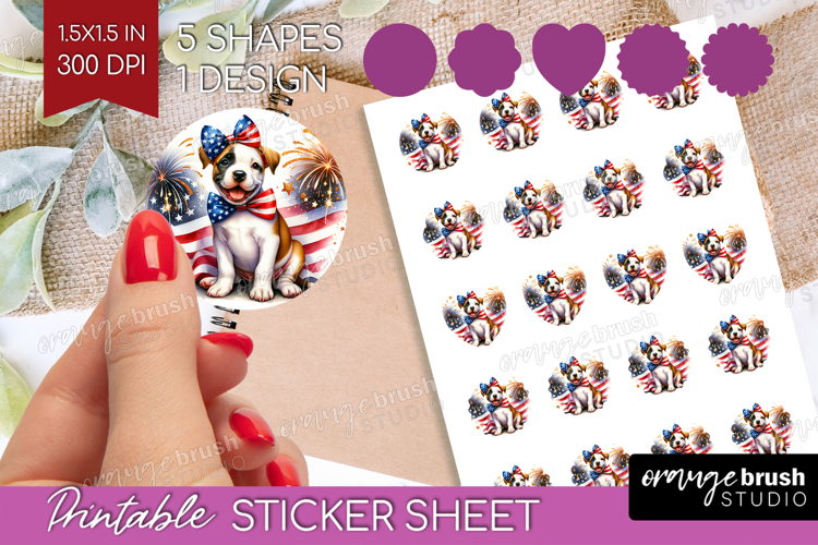 Staffordshire Terrier Dog Round Sticker Patriotic Dog Sheet