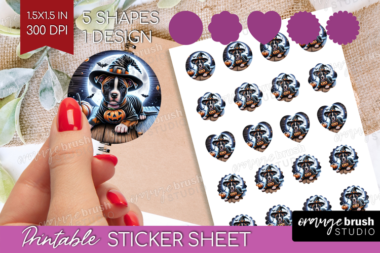 Staffy Dog Round Sticker Halloween Printable Sticker Sheet