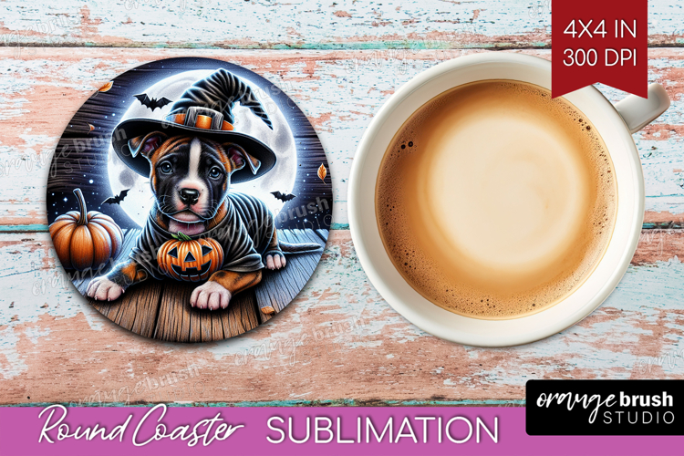 Staffy Dog Round Coaster Halloween Coaster PNG Sublimation